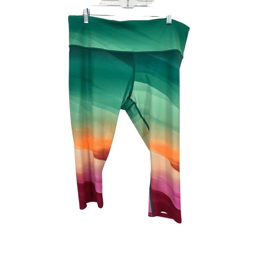 DSG Leggings Womens 2XL Multicolor Wavy Print Wide Waistband High Rise Cropped